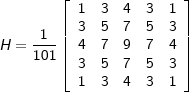 Noyau de convolution pour un filtre Gaussien 5x5